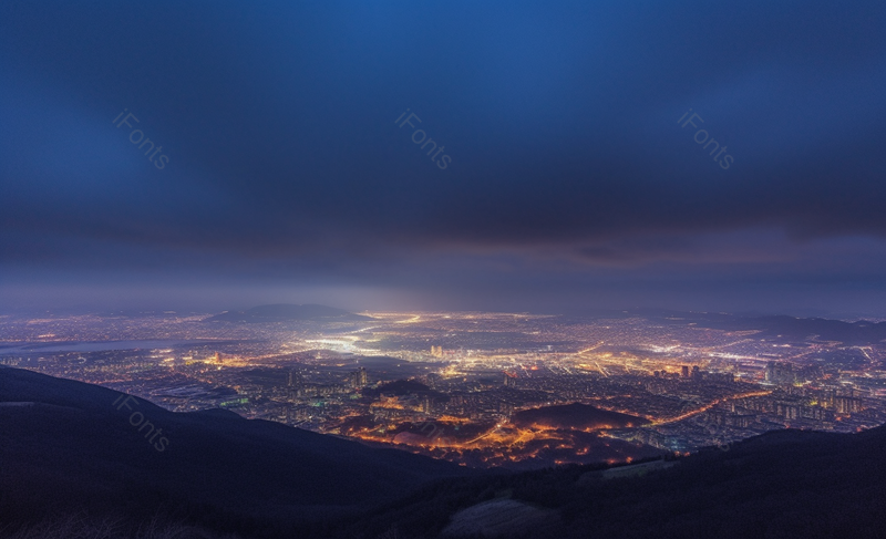 傍晚山下的夜景明亮灯光城市广角风光景色,高清,摄影图,摄影图片,图片大全,摄影图免费下载